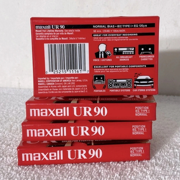Vintage 90s Maxell UR90 Blank Audio Cassette Tapes  x4 - Picture 2 of 11
